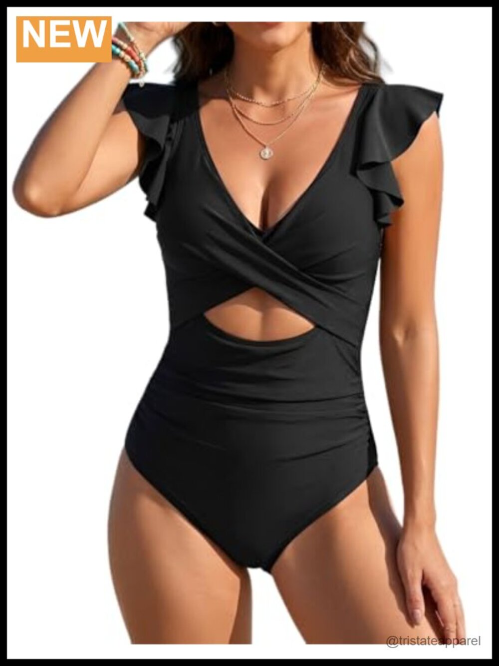 One Piece Swimsuit Tummy Control Ruffle Sleeve Bathing Suit